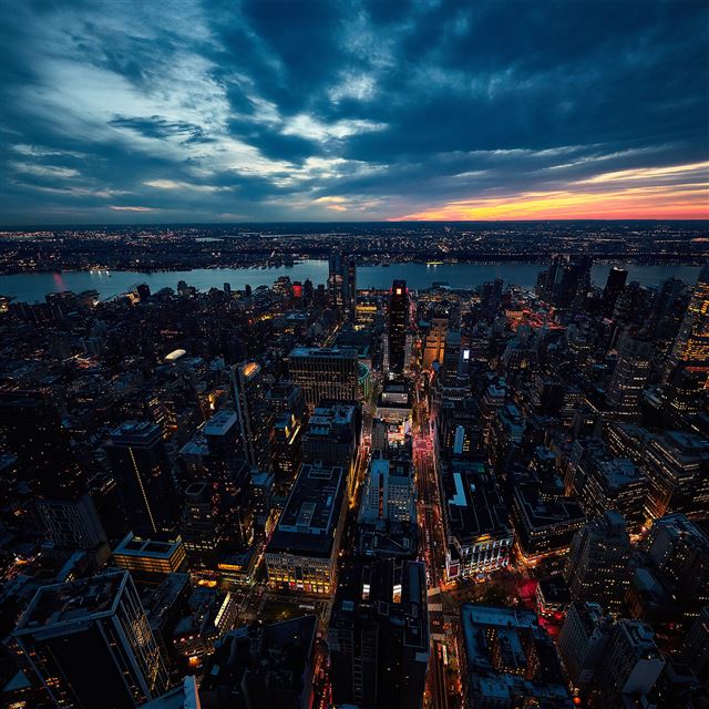 2048x2048 City View Sunset River Sky Cloud Nature - night iPad Air Wallpaper