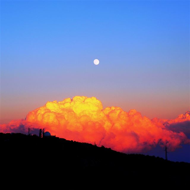 2048x2048 Sunset Mountain Sky Nature Cloud Red - moon iPad Air Wallpaper