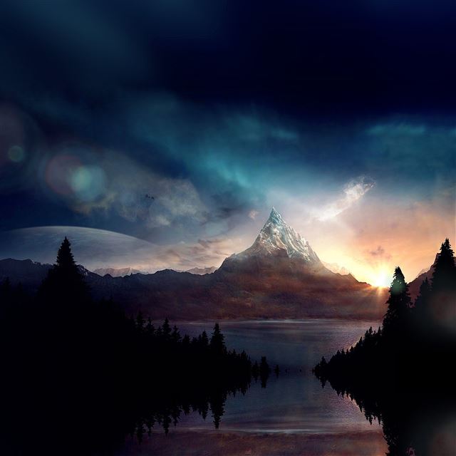2048x2048 Mountain Nature Fantasy Art Illustration - colorful iPad Air Wallpaper