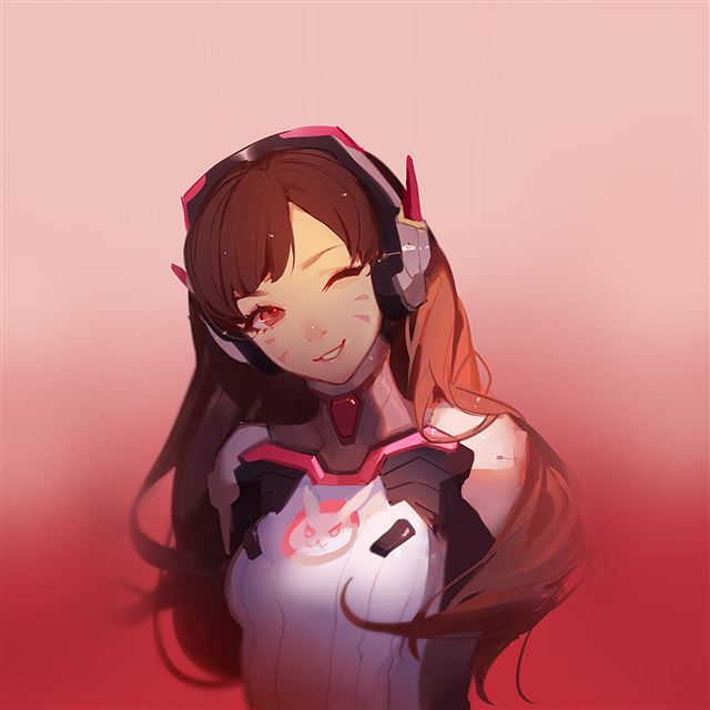 2048x2048 Dva Overwatch Cute Anime Game Art Illustration Red - bokeh iPad Air Wallpaper