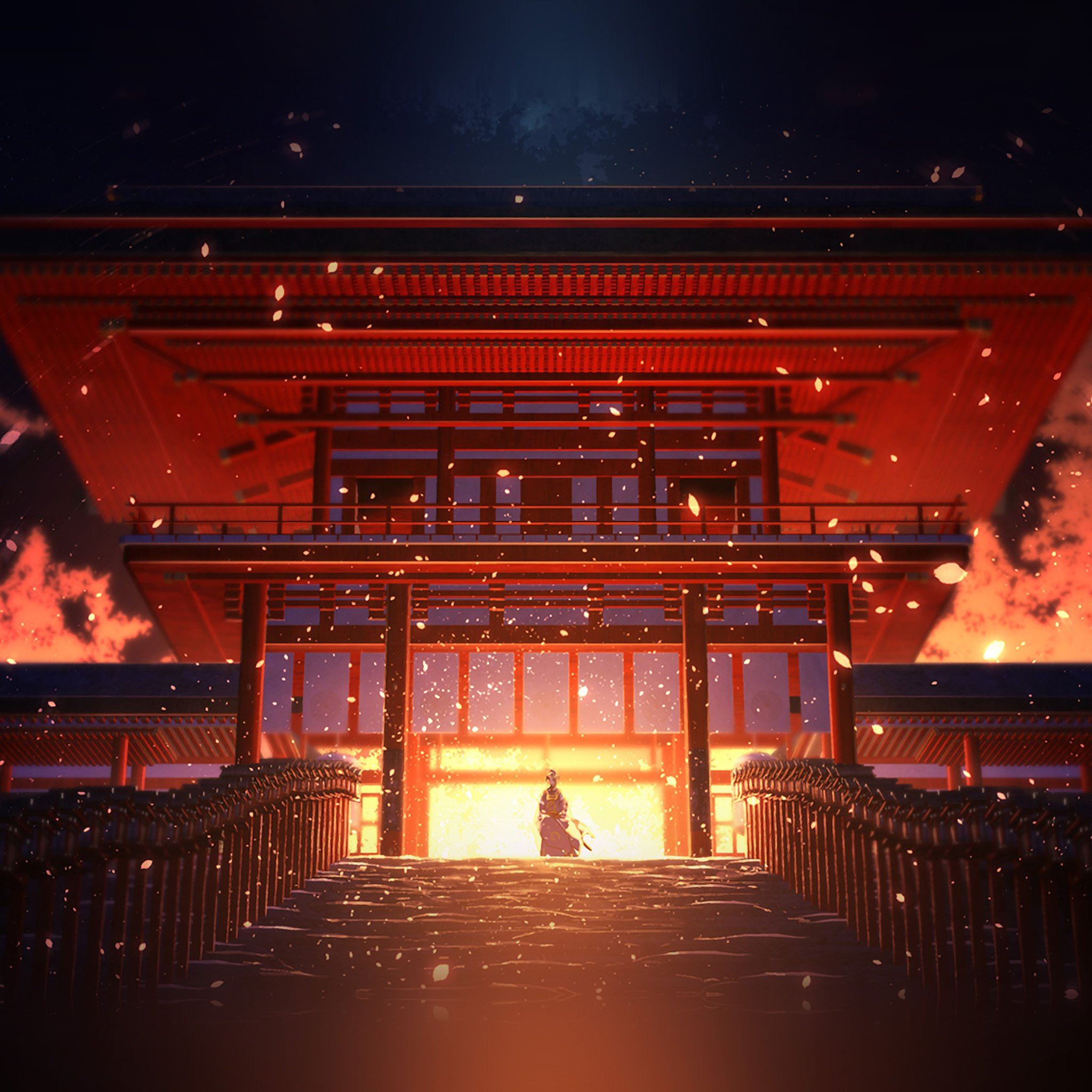 Anime Painting Temple Red Art Illustration iPad Air wallpaper 