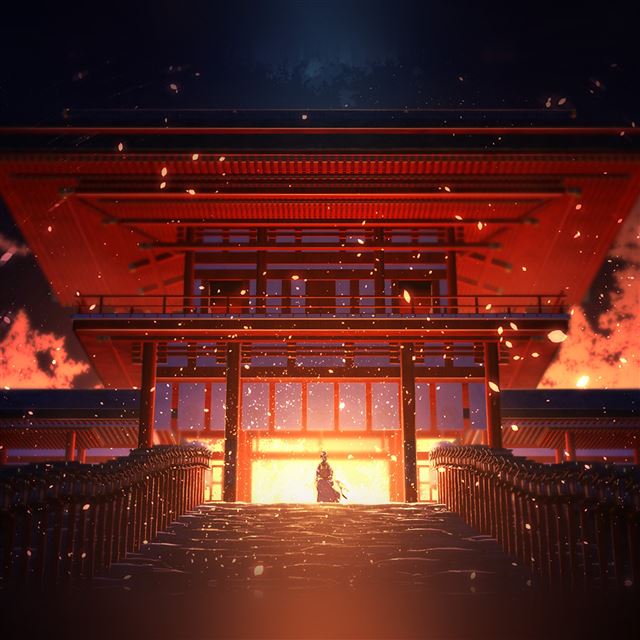 2048x2048 Anime Painting Temple Red Art Illustration - illustration iPad Air Wallpaper
