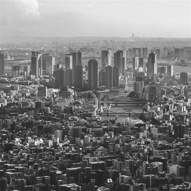 2048x2048 Dark Bw City Cloud Metropolitan Urban Building - view iPad Air Wallpaper