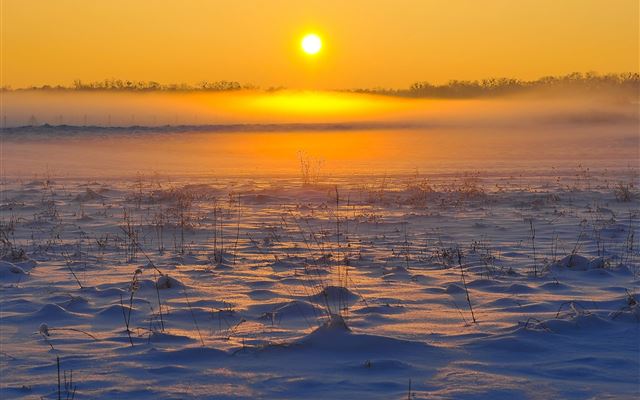 2048x2048 Sunrise Over Skyline Snowy Land - sun iPad Air Wallpaper