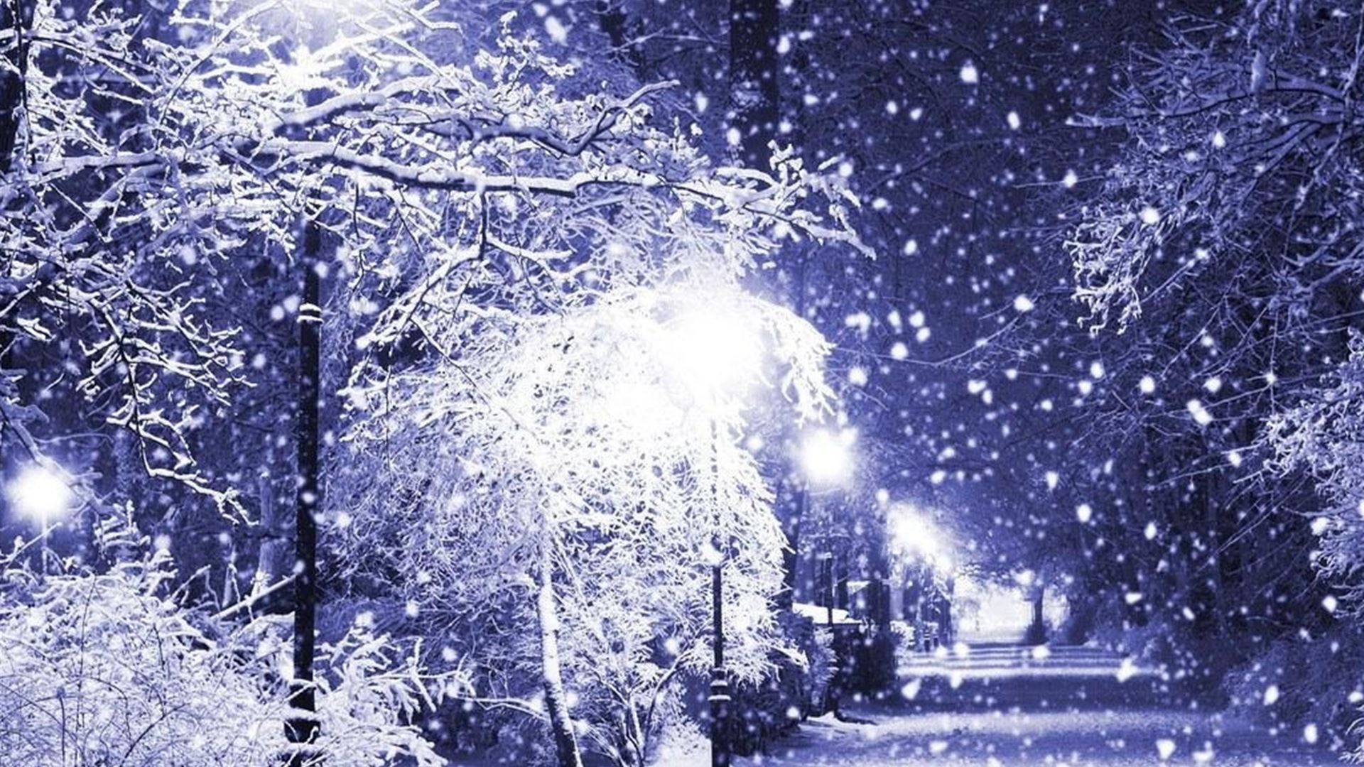 Snowy Night Street iPad Air wallpaper 