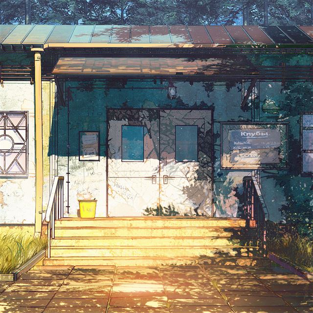 2048x2048 Camp Wood House Anime Illustration Art -  iPad Air Wallpaper