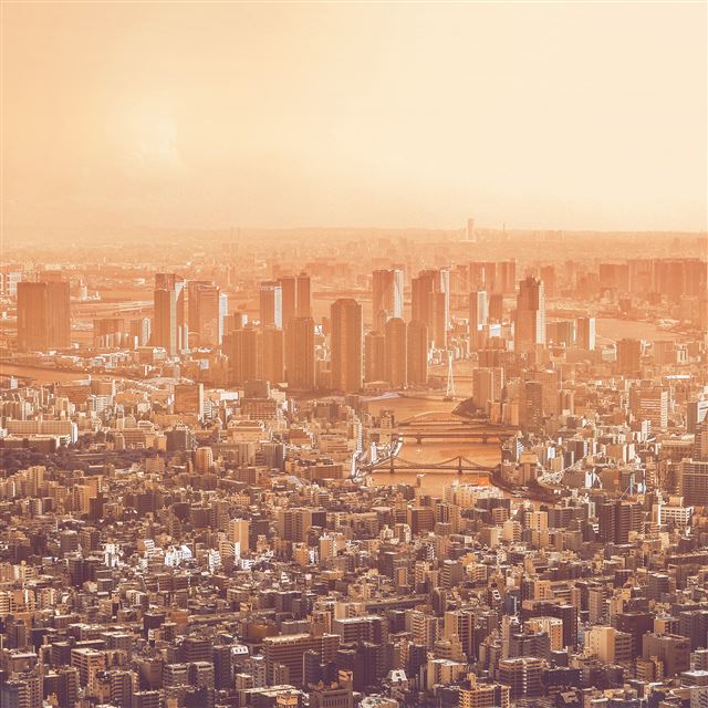 2048x2048 City View Gold Yellow Town Crowd River - river iPad Air Wallpaper