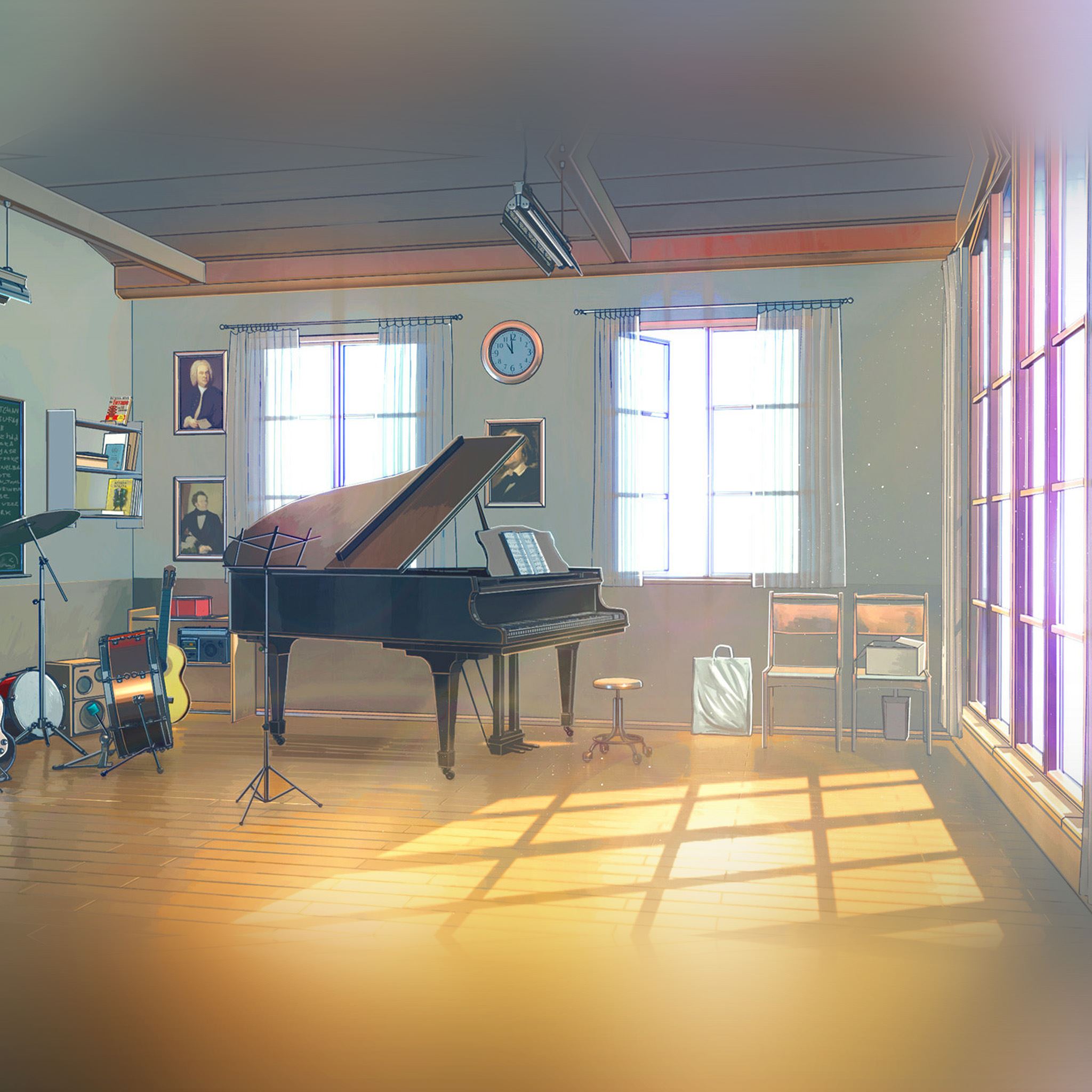 Anime boy and girl playing piano at sunset HD wallpaper download