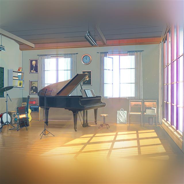 2048x2048 Arseniy Chebynkin Music Room Piano Illustration Art -  iPad Air Wallpaper