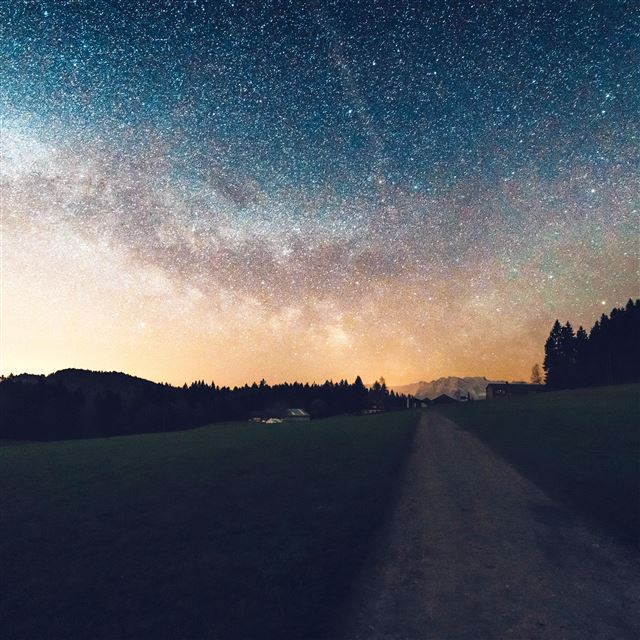 2048x2048 Starry Sky Nature Sunset Mountain Road - way iPad Air Wallpaper