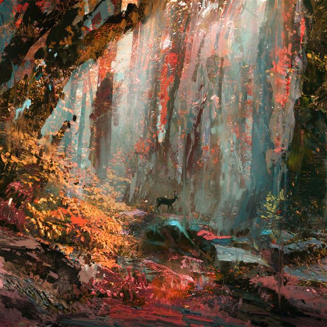 2048x2048 Rain Deer Forest Illustration Art - art iPad Air Wallpaper