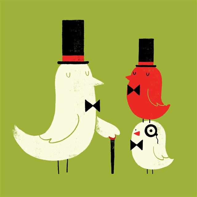 2048x2048 Cute Birds In  Gentleman Hat Crutch - green iPad Air Wallpaper