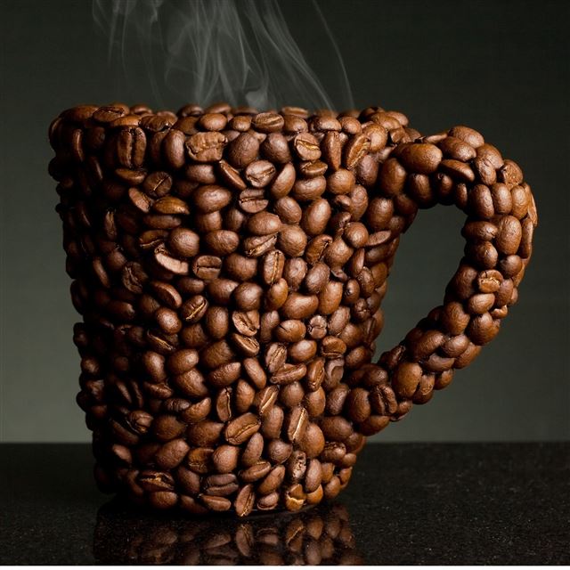 2048x2048 Steaming Coffee Bean Surrounded Cup -  iPad Wallpaper