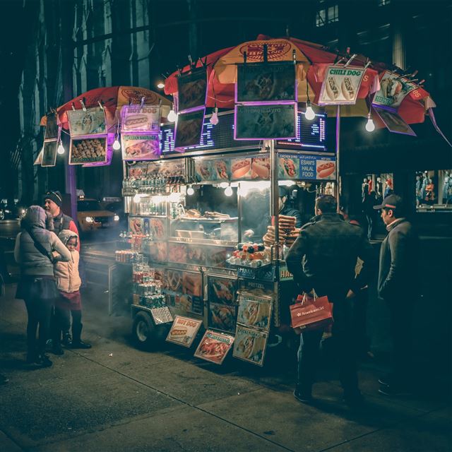 2048x2048 Food Truck Hotdog Night City - truck iPad Air Wallpaper
