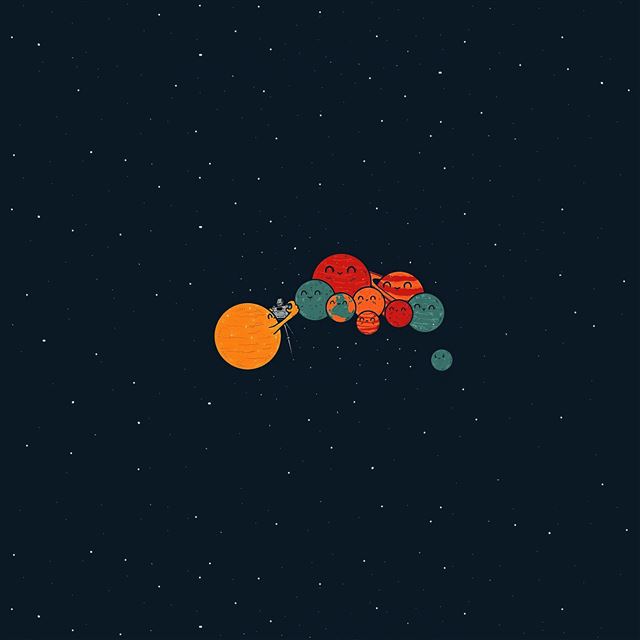 2048x2048 Planets Cute Illustration Space Art Blue Red - drawn iPad Air Wallpaper