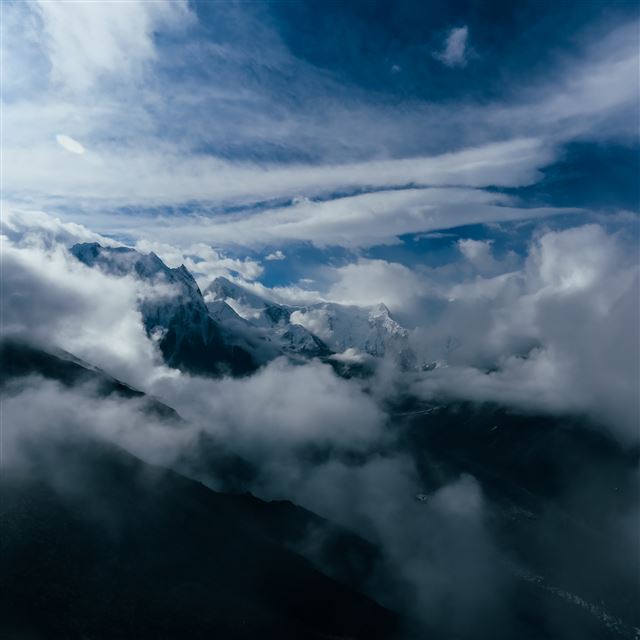 2048x2048 Mountains Clouds Snow - black iPad Air Wallpaper
