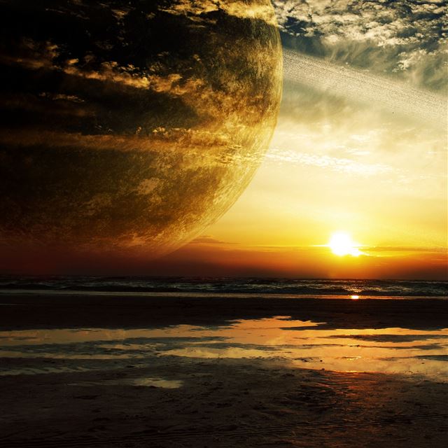 2048x2048 Sunset Sea Rings Planet - planet iPad Air Wallpaper