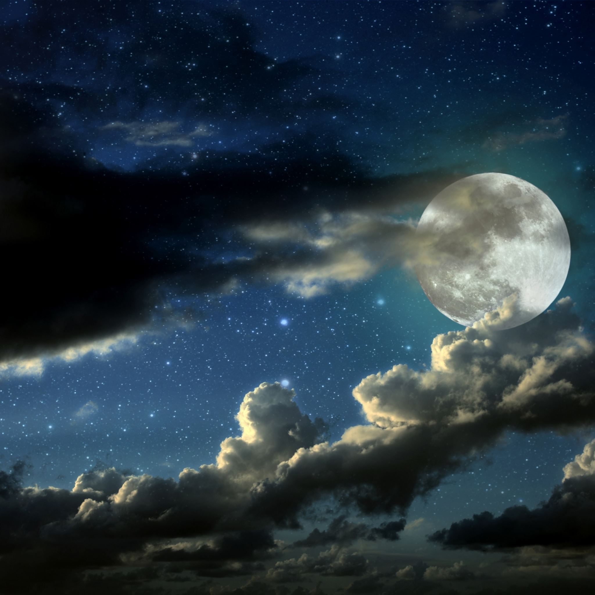 Full Moon Stars Clouds Shadows iPad Air wallpaper 