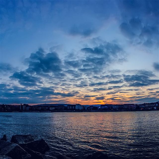 2048x2048 City River Lake Cloudy Sunset - city iPad Air Wallpaper