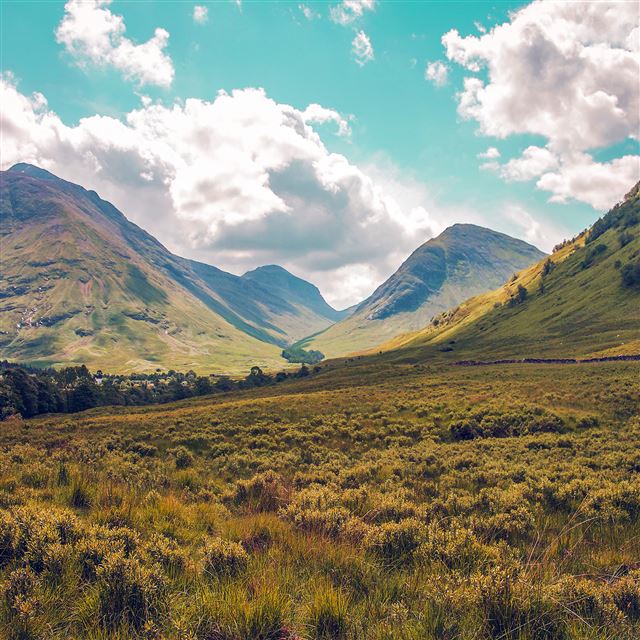 2048x2048 Fall Mountain Green Field Cloud Sky - field iPad Air Wallpaper
