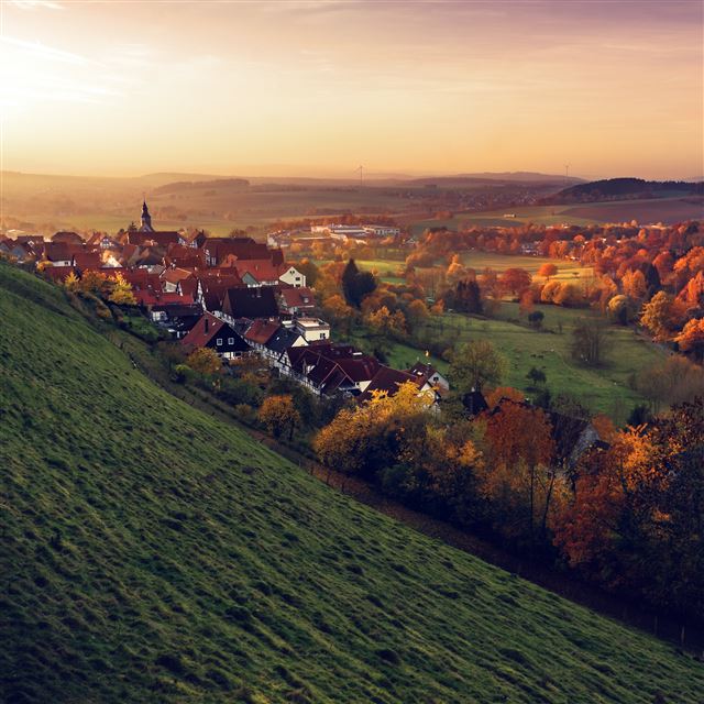2048x2048 Peace Country Fall Mountain Town Tree Blue - cyan iPad Air Wallpaper