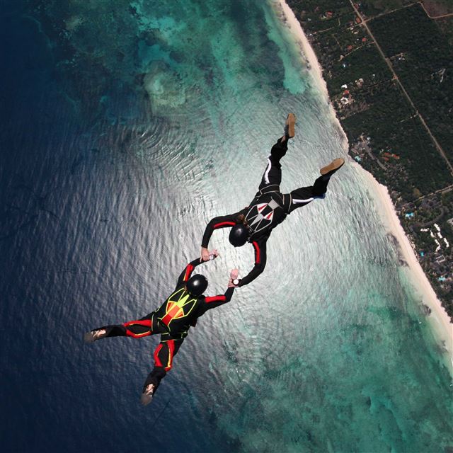 2048x2048 Skydivers Parachuting Stunt -  iPad Air Wallpaper
