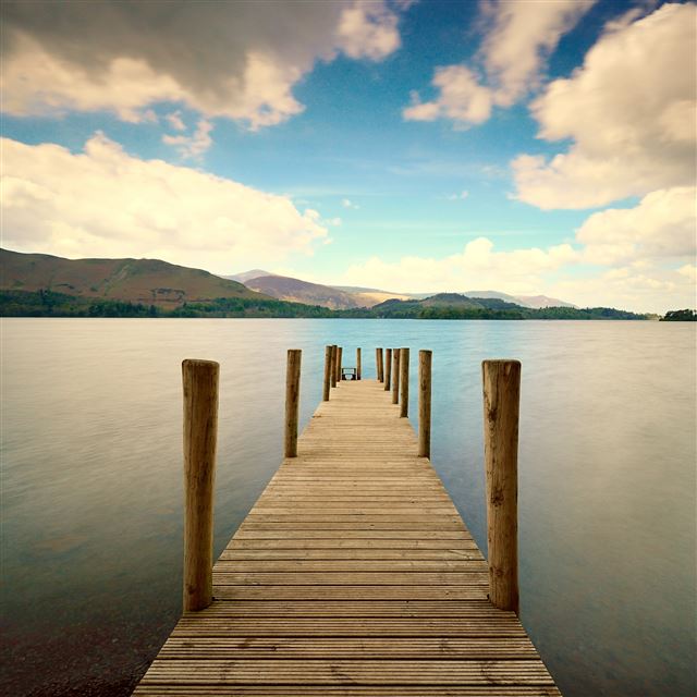 2048x2048 Pier River Mountain Distance Sky - bridge iPad Air Wallpaper