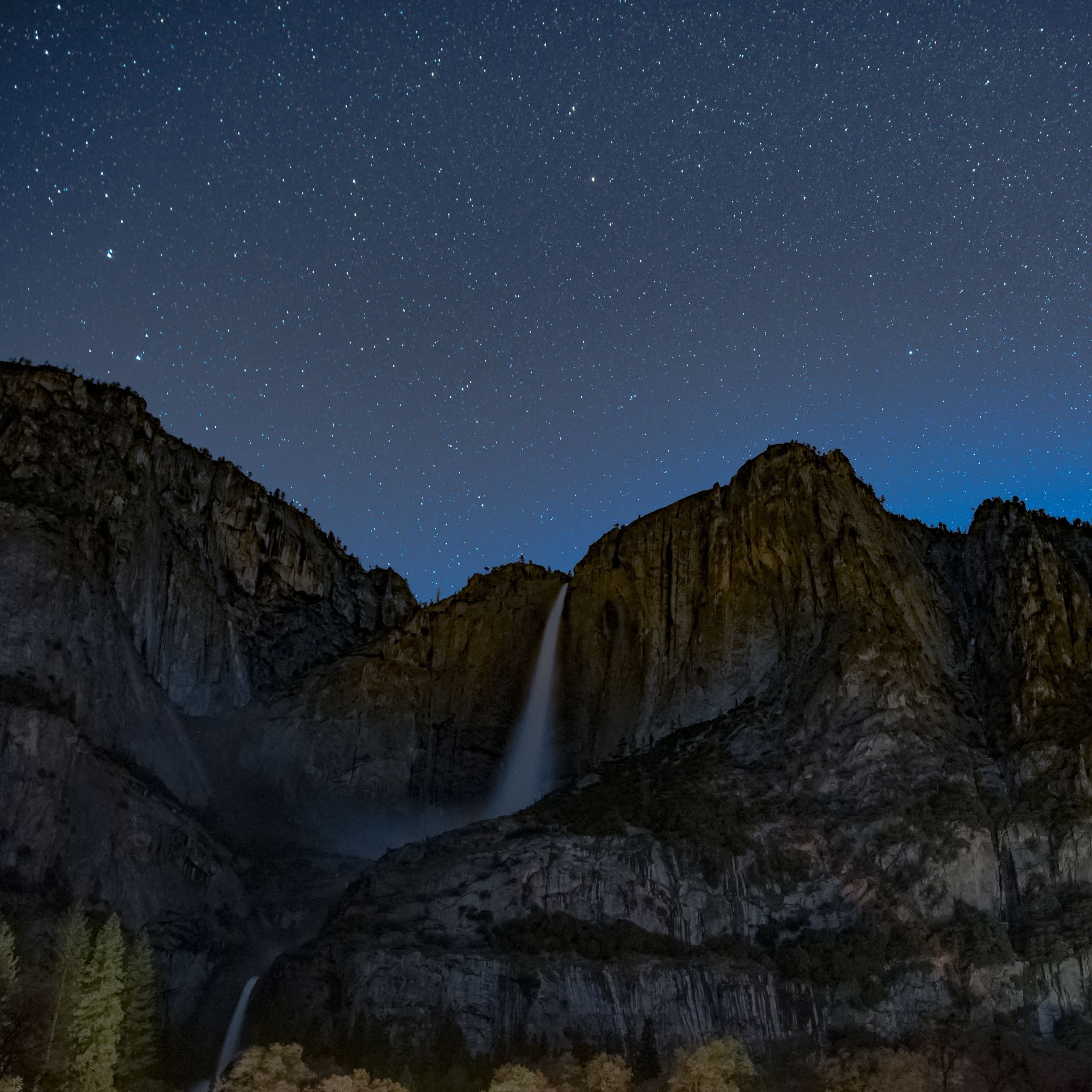 Starry Sky Precipice Waterfall iPad Air wallpaper 