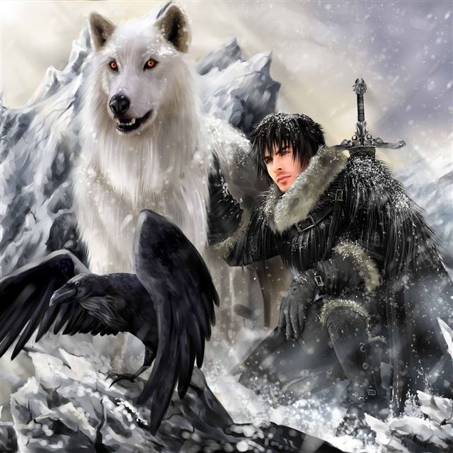 2048x2048 The Song Of Ice And Fire Game Of Thrones Jon Snow Ghost Direwolf Stark Clan -  iPad Air Wallpaper