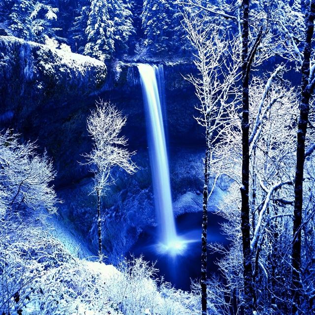 2048x2048 winter rock falls frost snow trees dark cold color - trees iPad Air Wallpaper