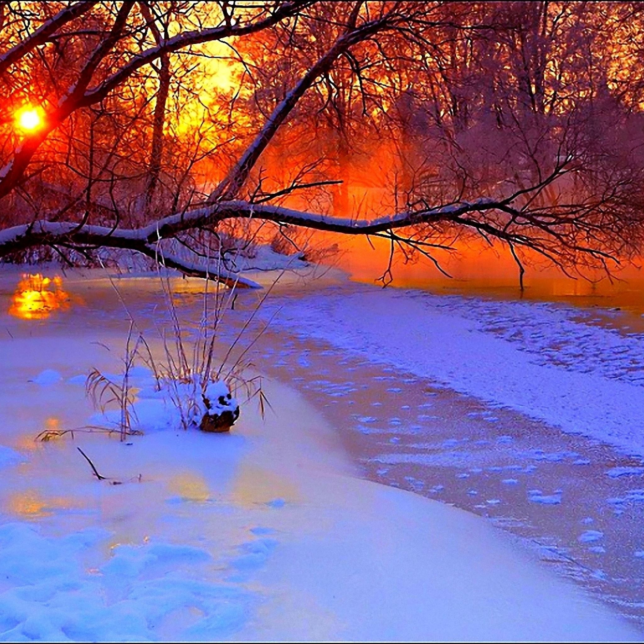 Winter sunset evening iPad Air wallpaper 