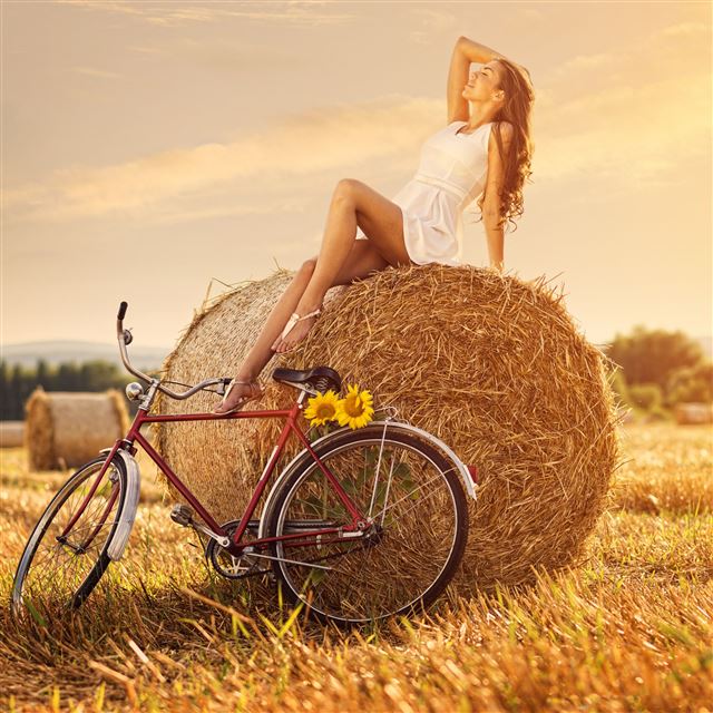 2048x2048 Girl in nature - bicycle iPad Air Wallpaper