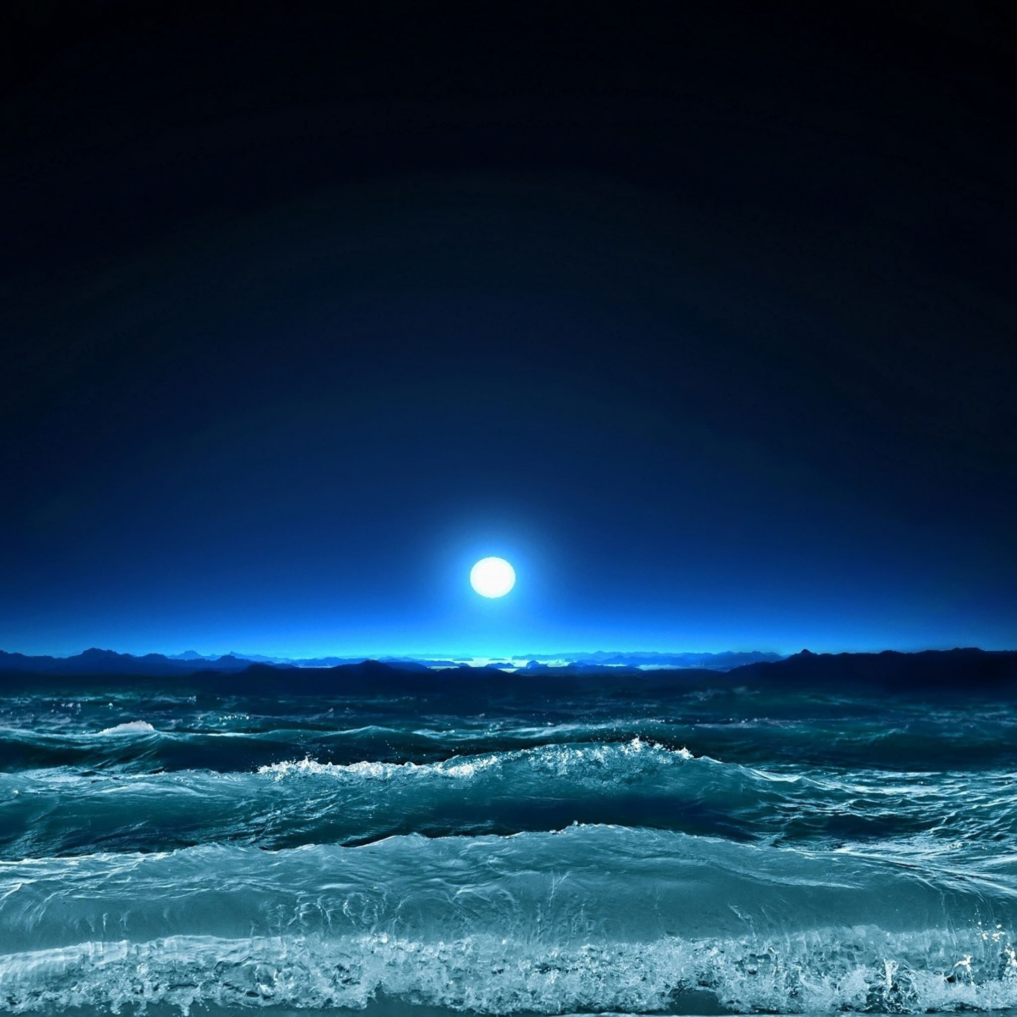 Moon light sea night waves art iPad Air wallpaper 