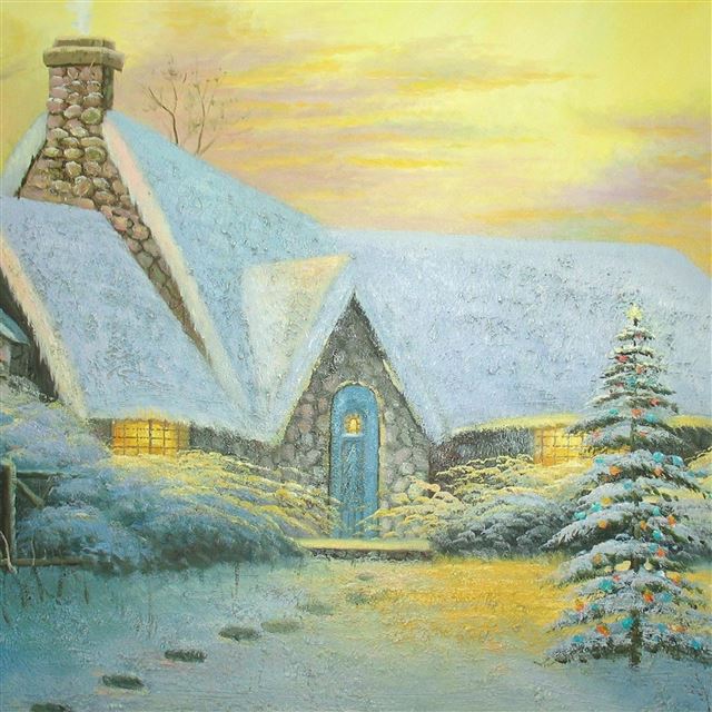 2048x2048 House snow holiday winter - yellow iPad Air Wallpaper
