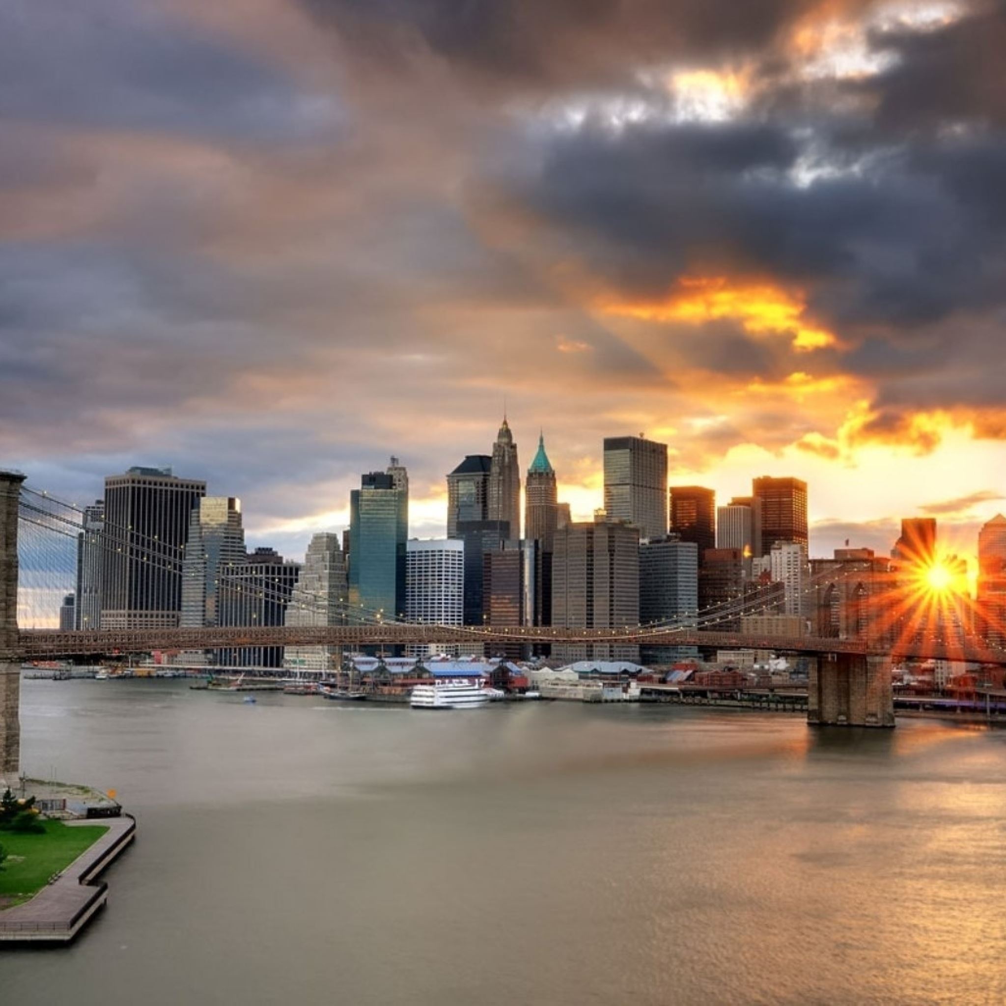 New York bridge light sunset iPad Air wallpaper 