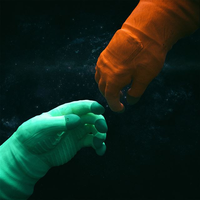 2048x2048 Shake hand space art illustration - cyan iPad Air Wallpaper