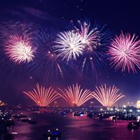 Firework city sky iPad Air wallpaper