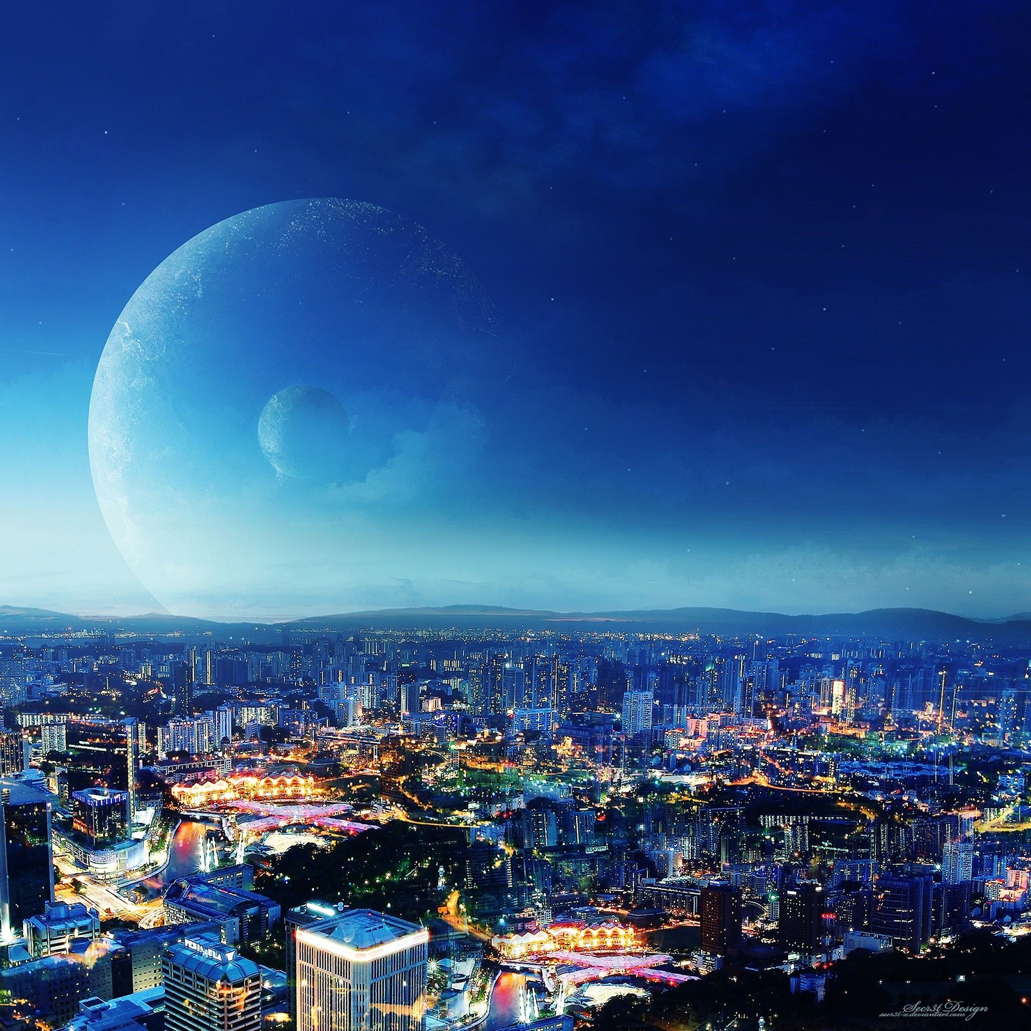 Cityscapes Planets iPad Air wallpaper 