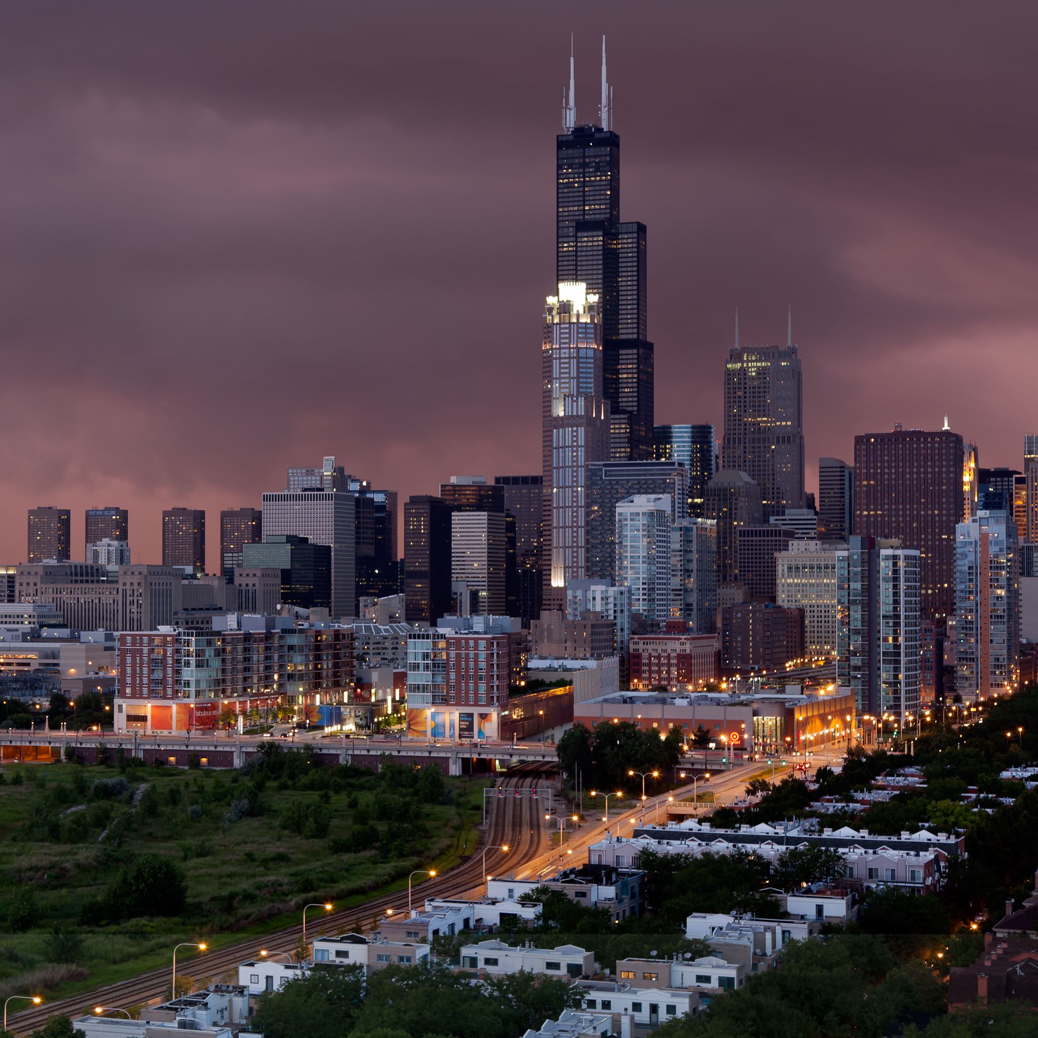 Sunset and Storm in Chicago iPad Air wallpaper 
