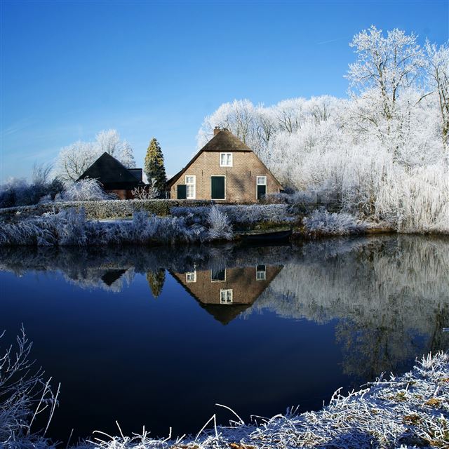 2048x2048 Farmhouse along Kromme Rijn River - trees iPad Air Wallpaper
