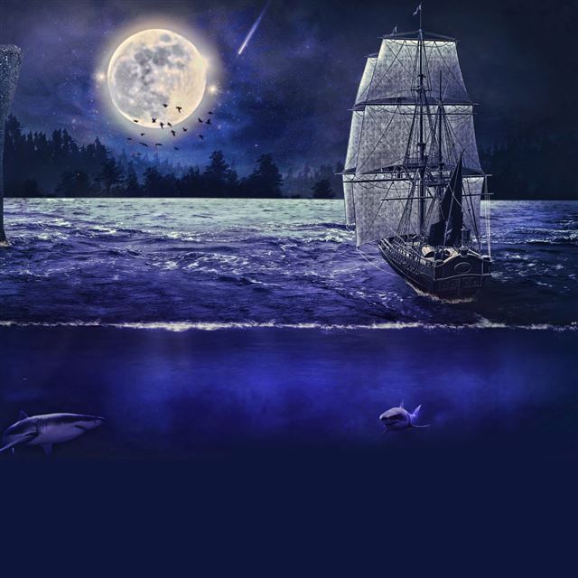 2048x2048 Moonlight sail -  iPad Wallpaper