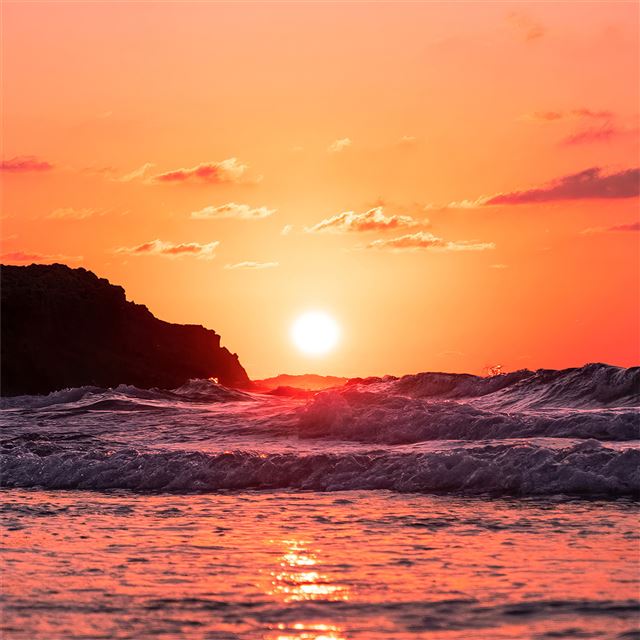 2048x2048 waves ocean sunset 4k - evening iPad Air Wallpaper
