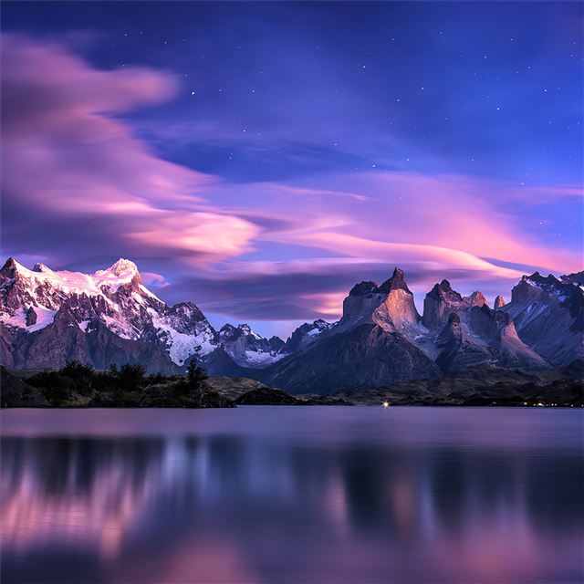 2048x2048 long exposure reflection landscape lake pink sky - reflection iPad Air Wallpaper