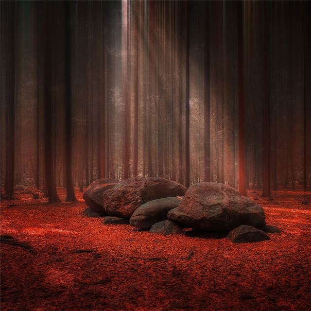 2048x2048 red stones wood light beams 4k - rocks iPad Air Wallpaper