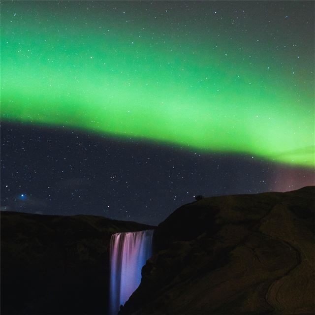 2048x2048 northern lights waterfall mountains 5k - 5k iPad Air Wallpaper