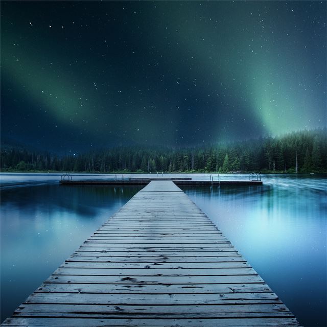 2048x2048 landscape jetty lake night sky 8k - lake iPad Air Wallpaper
