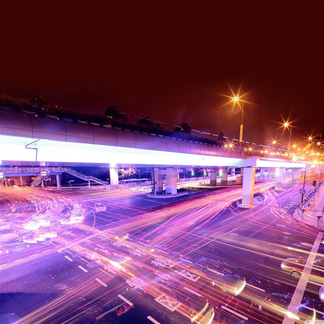 2048x2048 Night traffic - viaduct iPad Air Wallpaper