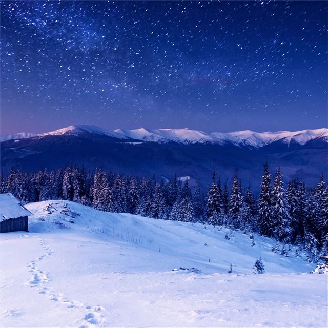 2048x2048 sky winter stars mountains 4k - winter iPad Air Wallpaper