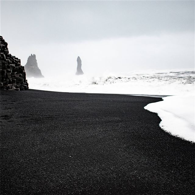 2048x2048 reynisfjara iceland 5k - black and white iPad Air Wallpaper