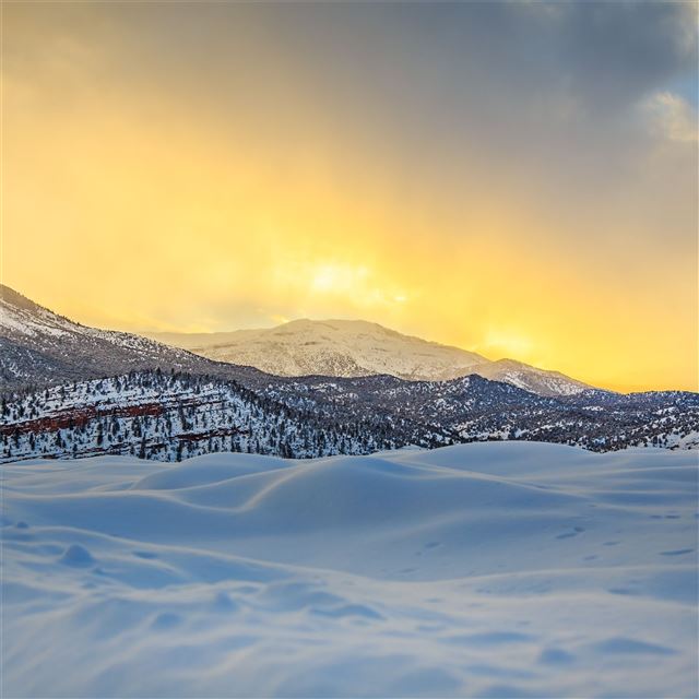 2048x2048 winter sunset landscape 5k - landscape iPad Air Wallpaper